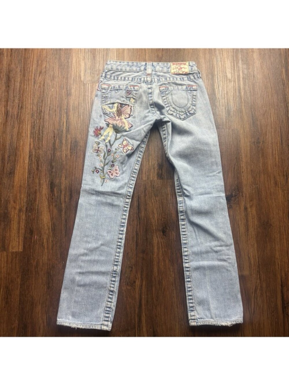 Vintage True Religion Jeans JOHNNY Boot Embroidered Fairy Light Wash Size 24 - Picture 3 of 13